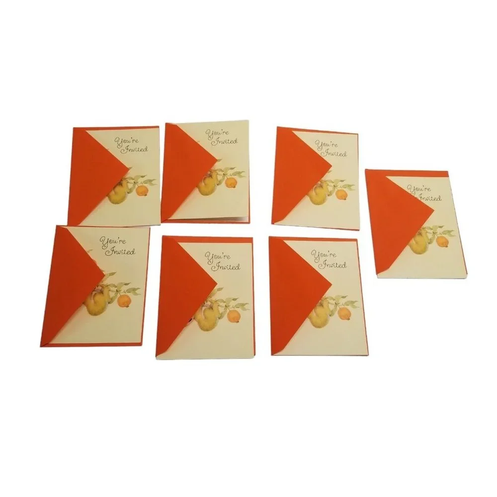 Party Invitations Cards Koala Bear hallmark Vintage Orange Envelopes Ephemera